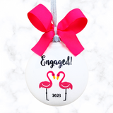 Engagement Christmas Ornament, Pink Flamingos
