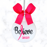Breast Cancer Christmas Ornaments, Pink Ribbon
