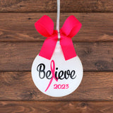 Breast Cancer Christmas Ornaments, Pink Ribbon
