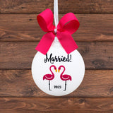 Personalized Wedding Christmas Ornament, Flamingos
