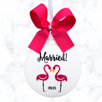 Personalized Wedding Christmas Ornament, Flamingos